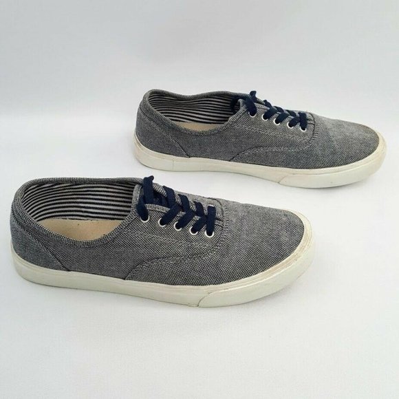 Old Navy Men's Canvas Athletic Boat Shoes Denim Chambray Lace Up Size 9 Gray - Picture 4 of 10